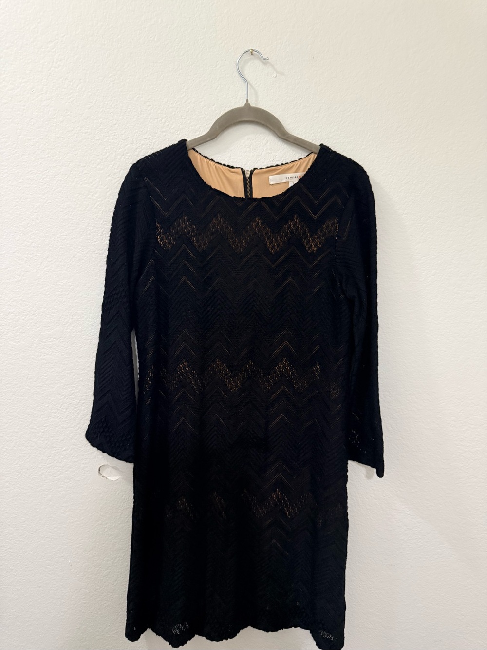 Studio M Black Lace Shift Dress with Nude Lining
